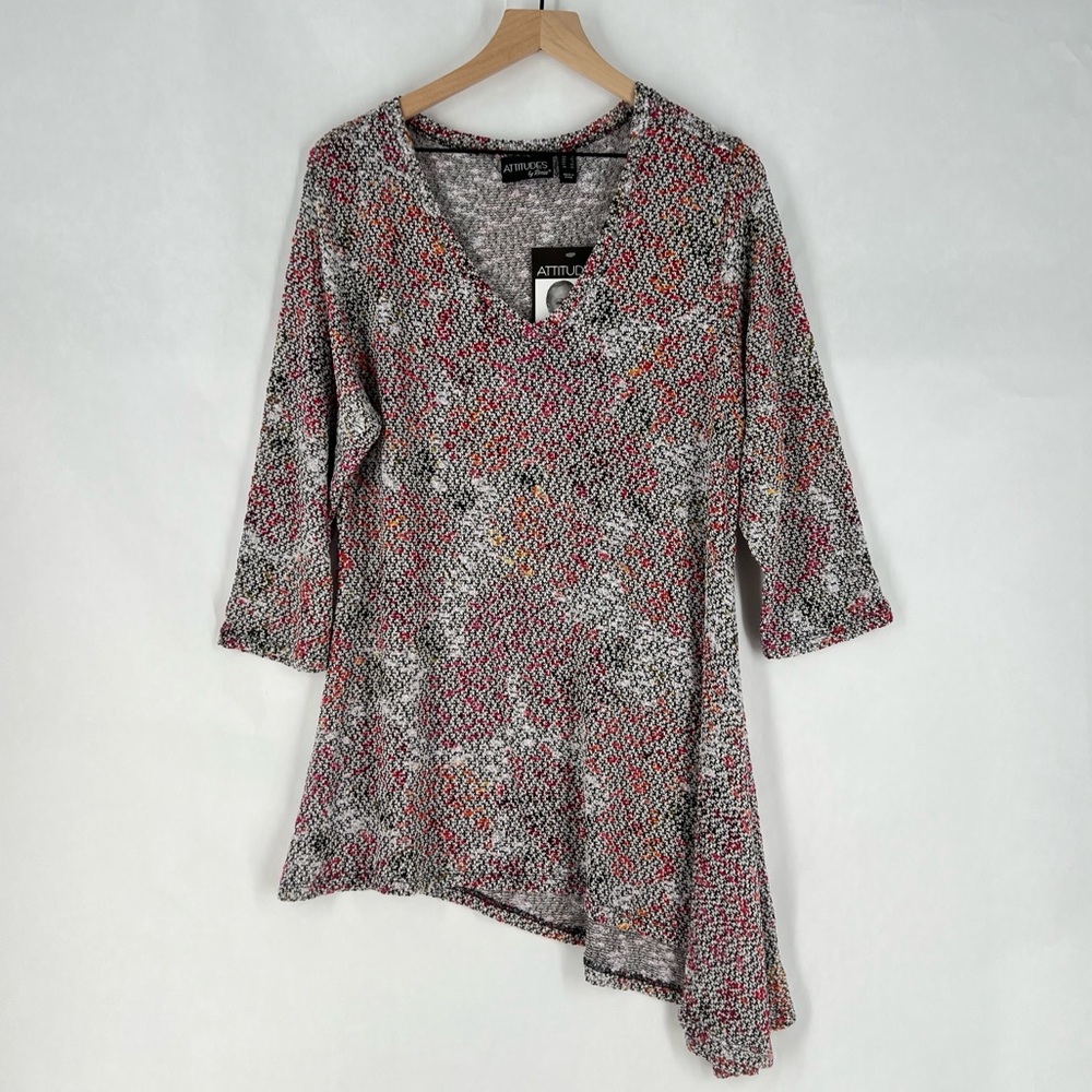 Attitudes by Renee Multicolor Asymmetrical Open Knit Sweater Tunic‎ NWT Size L